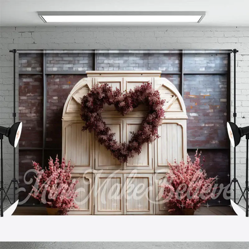 Brick Wall White Door Floral Valentines Day Backdrop - Aperturee
