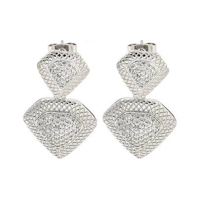 Brass Pave Clear Cubic Zirconia Dangle Stud Earrings