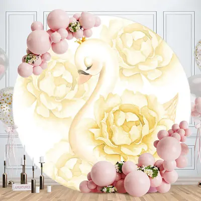 Aperturee Yellow Swan Floral Round Baby Shower Backdrop