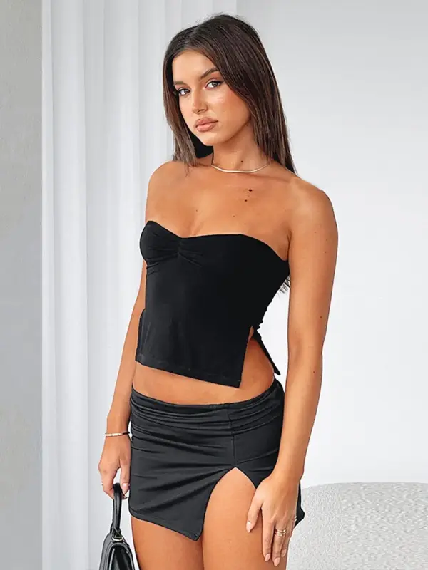 Women's Plain Backless Split Hem Crop Tube Top, Casual Sleeveless Top, Summer 90s Clothes Women, Women's Top for Beach Holid...