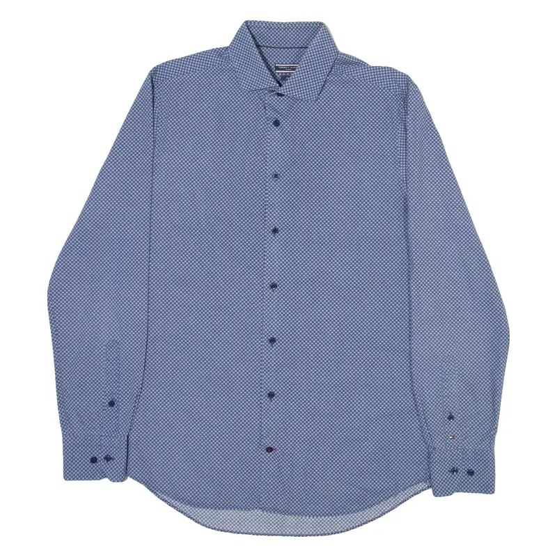 TOMMY HILFIGER Slim Fit Mens Shirt Blue Spotted Long Sleeve M