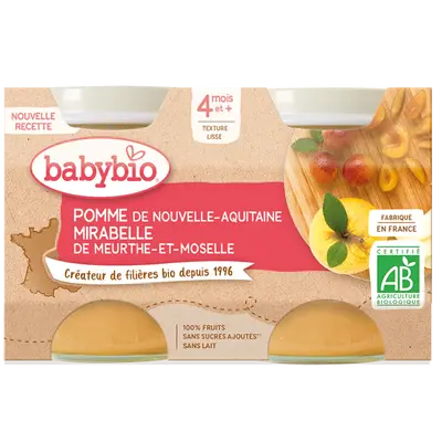 Babybio Fruit Jars - 4 months and more - Apple, Mirabelle - ORGANIC 2x130 g