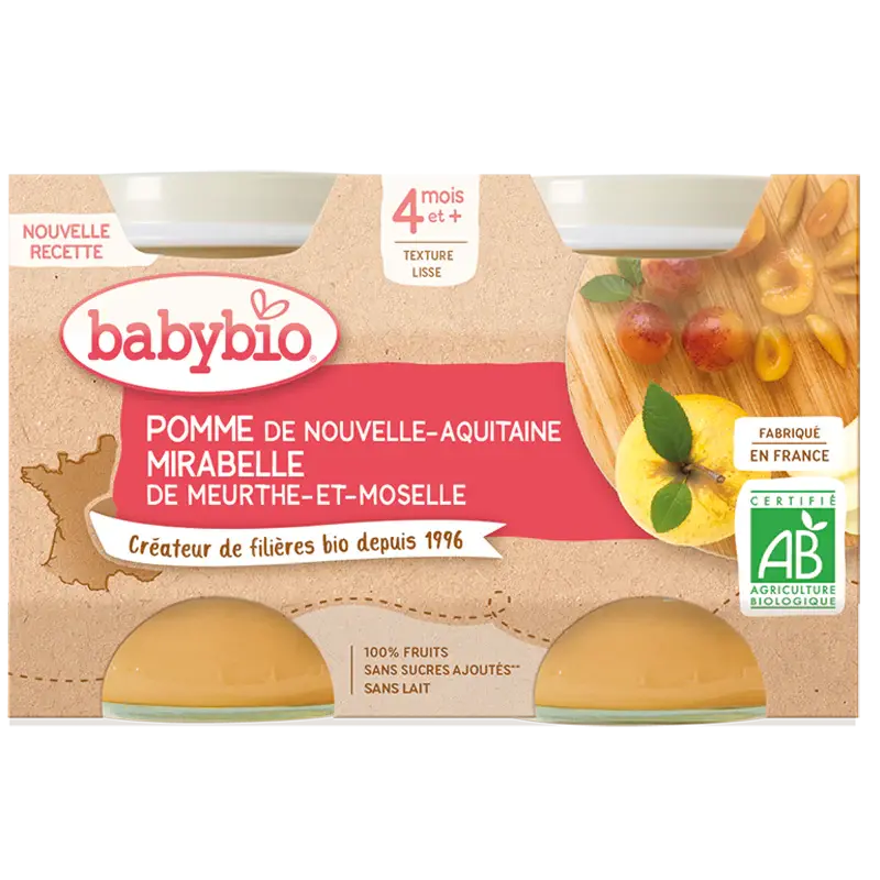Babybio Fruit Jars - 4 months and more - Apple, Mirabelle - ORGANIC 2x130 g