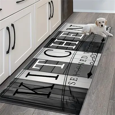 Letter Pattern Kitchen Mat, Non-slip Kitchen Rug, Rectangle Home Decor Floor Mat, Washable Soft Floor Carpet for Home Kitchen...