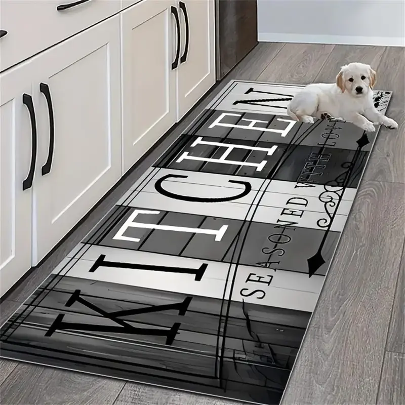 Letter Pattern Kitchen Mat, Non-slip Kitchen Rug, Rectangle Home Decor Floor Mat, Washable Soft Floor Carpet for Home Kitchen...