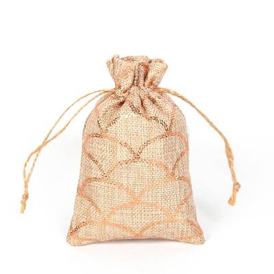 Rectangle Hot Stamping Burlap Packing Pouches Drawstring Bags
