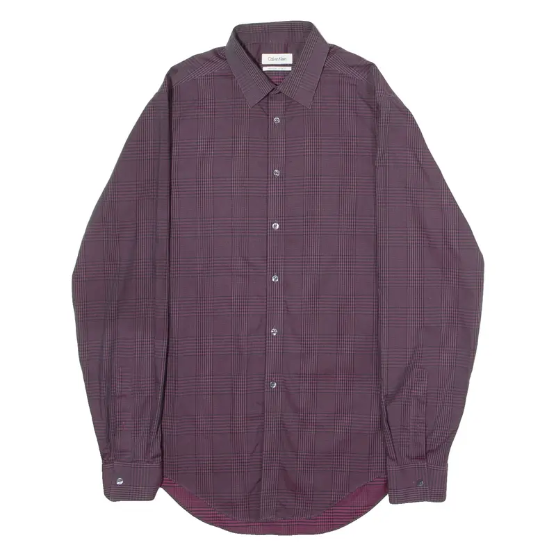 CALVIN KLEIN Slim Fit Mens Shirt Purple Check Long Sleeve M
