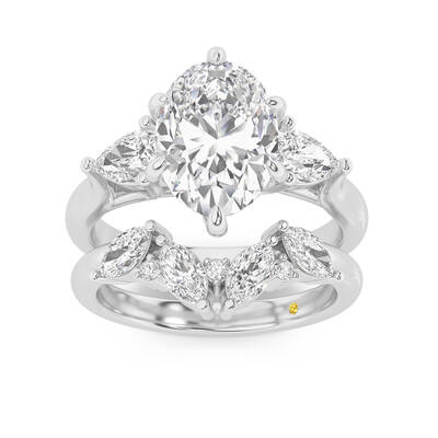 Lumina Lab Grown Oval Shaped Diamond Engagement Ring with the Annabella Wedding Band | 14K White Gold 2 1/4 ct. tw.