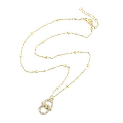 Brass Micro Pave Clear Cubic Zirconia Pendant Necklaces