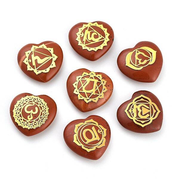 7Pcs 7 Styles Chakra Natural Red Jasper Love Heart Ornaments Figurines