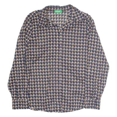UNITED COLORS OF BENETTON Shirt Blue Geometric Long Sleeve Womens M