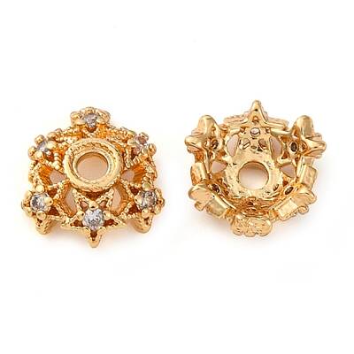 Brass Micro Pave Clear Cubic Zirconia Bead Caps