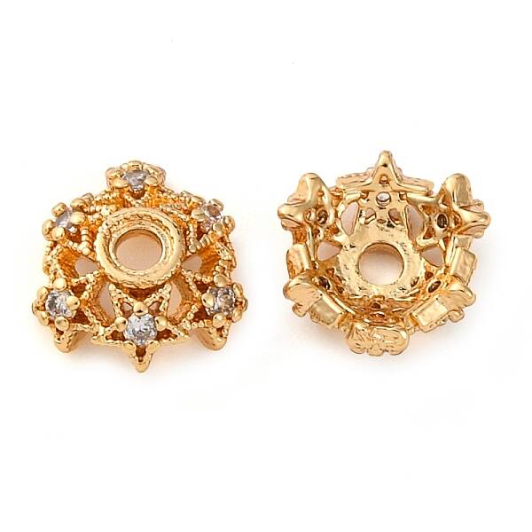 Brass Micro Pave Clear Cubic Zirconia Bead Caps