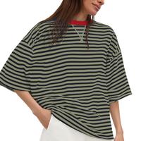 【ETCYY】Women’s Striped TShirt – Baggy Womenswear Streetwear Crewneck Green Oversize Oversized Casual Loose Fit Short ...