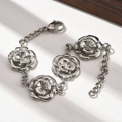 304 Stainless Steel Flower Link Chain Bracelets for Women
