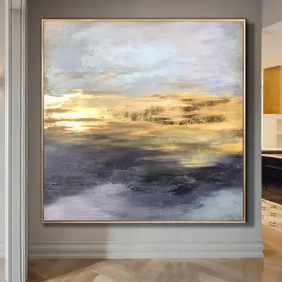 Abstract Painting Original Gray Painting Large Abstract Painting Gold Leaf Painting | THE BIRTH OF A DAY