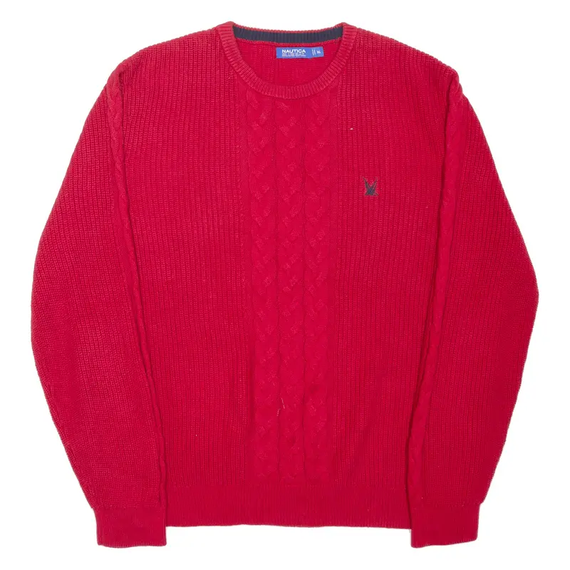 NAUTICA Jumper Red Cable Knit Mens XL