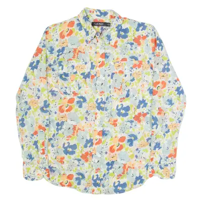 LAUREN RALPH LAUREN Womens Printed Shirt Cream Collared Long Sleeve Floral M