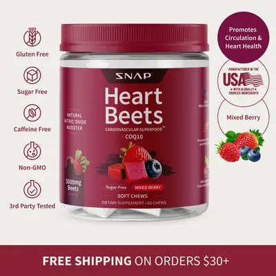 Snap Supplements - Heart Beets Chews - 30 Servings - Natural Supplement Soft Chews - Mixed Berry Flavor Dietary Edible - Nit...