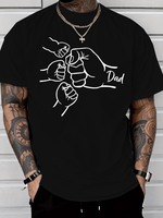 Dad of Three Fist Bump Tee – 100% Cotton, Black Short Sleeve, Ideal for Father's Day
