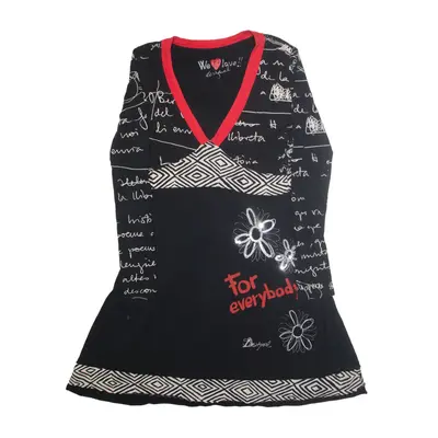 DESIGUAL Scribble Print Day Dress Black Crazy Pattern Long Sleeve Knee Length Womens UK 12
