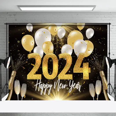 Aperturee Champagne Balloon Cheers To 2024 New Year Backdrop