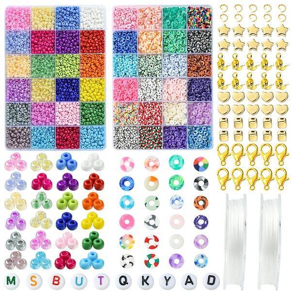 DIY Glass Seed & Plastic & Polymer Clay Beads Bracelets Making Kits