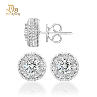 Delzzad Double Halo Ice Lab-Created Moissanite Stud Earrings Moissanite Jewelry Perfect Birthday Mother’s Day Gift for Men ...
