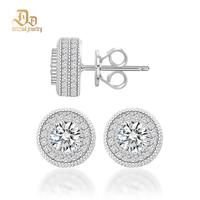 Delzzad S925 Round VVS Synthetic Moissanite Hip Hop Iced Out Halo Stud Earrings Synthetic Moissanite Jewelry Perfect Birthday...