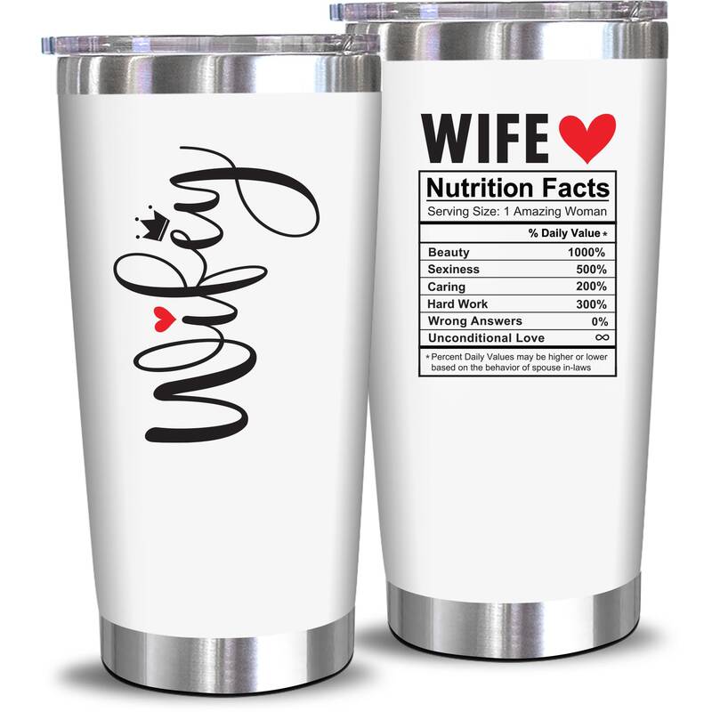 NewEleven Wifey Funny White Tumbler – Wife Nutrition Facts 20oz Cup, Perfect Christmas, Anniversary & Birthday Gift for