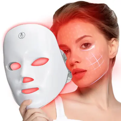 Red Light Therapy, 7 Color LED Light Face Mask, Photon Skin Rejuvenation For Daily Care, Cordless, Rechargeable, Ideal Gift F...