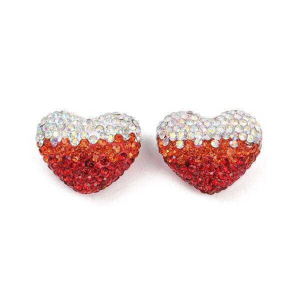 Gradient Color Heart Shaped Polymer Clay Rhinestone Beads
