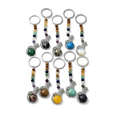 Natural & Synthetic Mixed Gemstone & Brass Cheetah Keychain