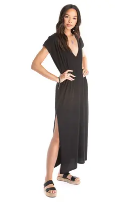 maxi v neck dress - black | Size: medium
