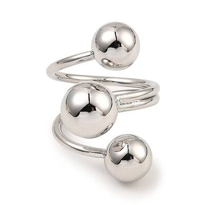 Rack Plating Brass Round Ball Beded Open Cuff Rings