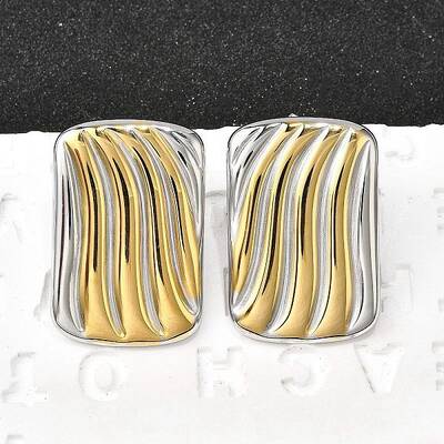 Rectangle 304 Stainless Steel Two Tone Stud Earrings