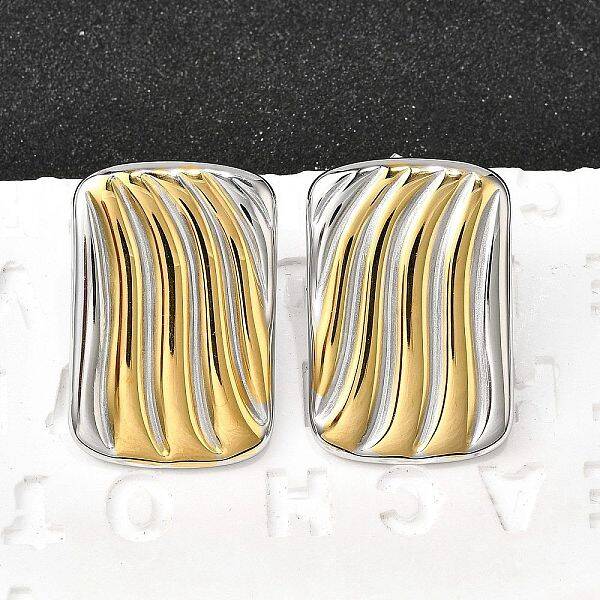 Rectangle 304 Stainless Steel Two Tone Stud Earrings