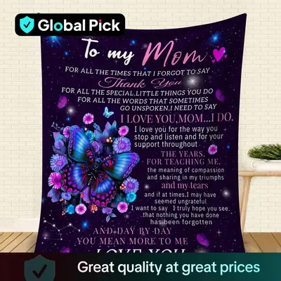 To My Mom Letter & Butterfly Pattern Bed Blanket, 1 Count Soft Warming Napping Throw Blanket, All Season Blanket, Breathable ...