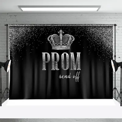 Silver Black Crown Diamonds Graduation Backdrop - Aperturee