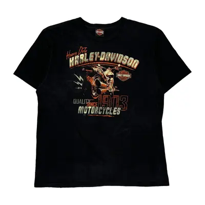 Harley Davidson Graphic T-Shirt - Large Black Cotton