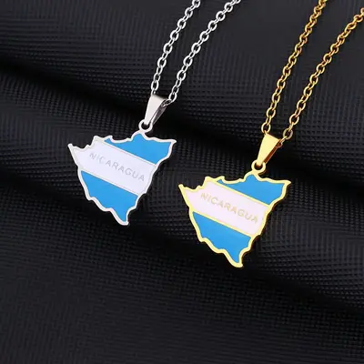 stainless steel Nicaragua map flag necklace geometric titanium steel pendant couple necklace jewelry