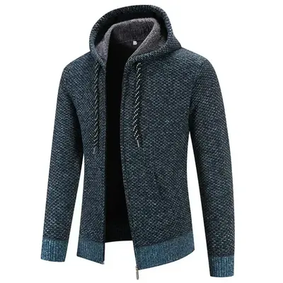Men's Fleece Clothes Knit Cardigan Jumper Hooded Jackets Brown Sweaters Warm Harajuku Coat