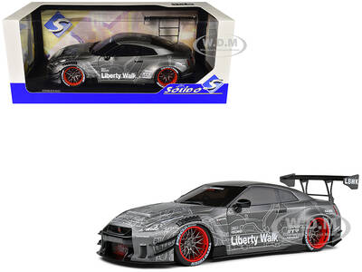 2020 Nissan GT-R (R35) RHD (Right Hand Drive) with Liberty Walk 2.0 Body Kit Dark Silver Catalogue Design 1/18 Diecast Model ...