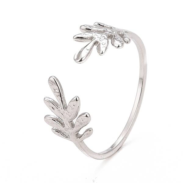 Non-Tarnish 304 Stainless Steel Leaf Open Cuff Ring for Women
