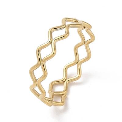 Ion Plating(IP) 304 Stainless Steel Wave Finger Rings for Women
