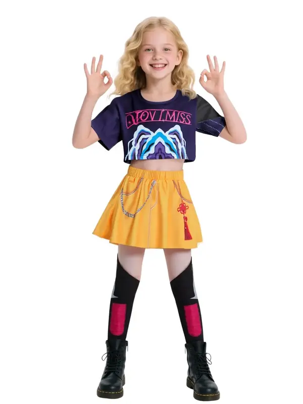 K-Pop Girl's Cool Short Sleeve Crop Top Skirt Set, Mira Role Play Costume, Halloween Girl's Cosplay, All Seasons Wear