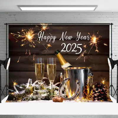 Aperturee Blue Gold Glitter Dazzling 2025 New Year Backdrop - Aperturee