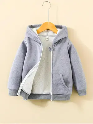 Boy's Solid Zip Up Hooded Jacket, Casual Long Sleeve Pocket Zipper Outerwear for Fall & Winter, Kids Clothes for Daily Wear