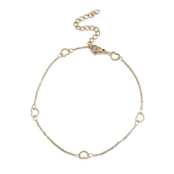304 Stainless Steel Heart Link Chains Anklets