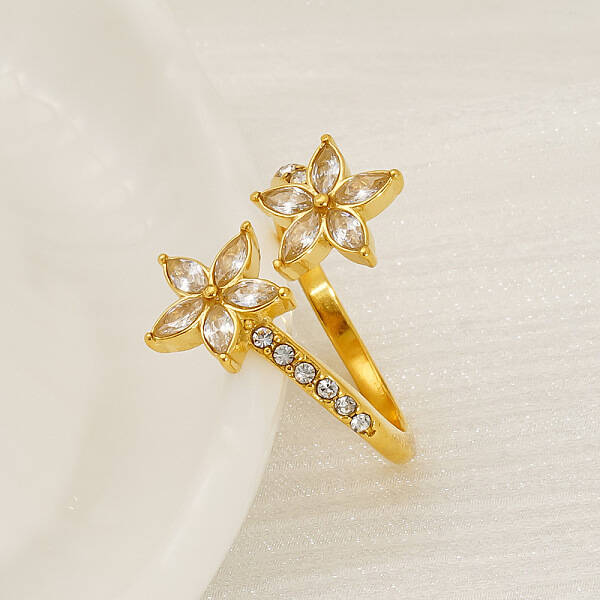 304 Stainless Steel Micro Pave Cubic Zirconia Cuff Rings with Rhinestone